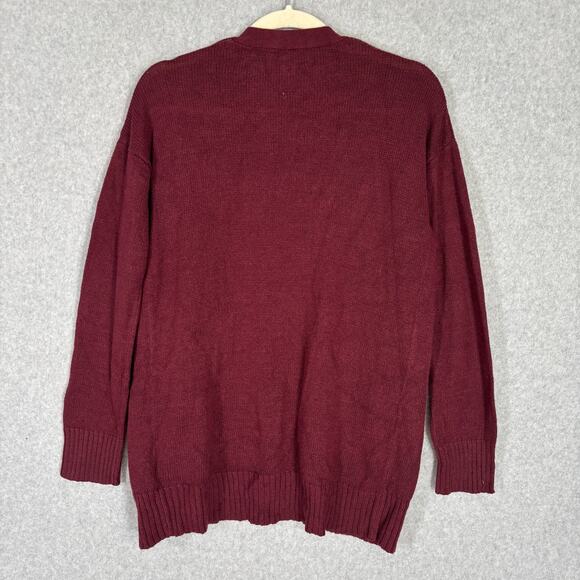 Divided H&M Cardigan Sweater Womens XS Burgundy Open Pocket Comfy Grandpa Grunge - Picture 7 of 8
